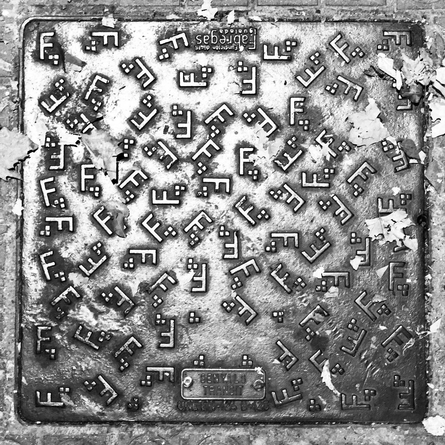 black and white image of a utility cover