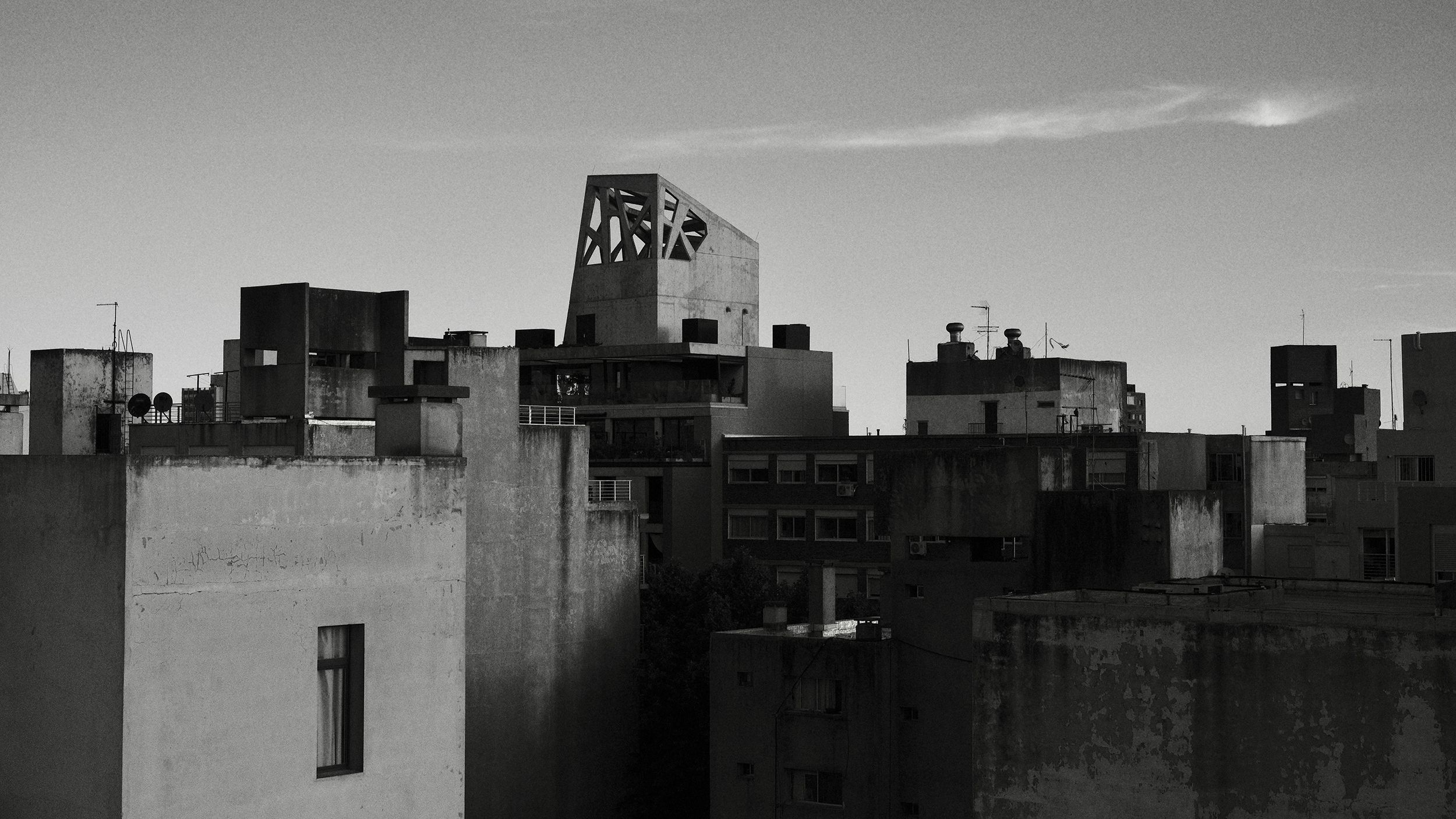 black and white image buildings photographed in montevideo, uruguay