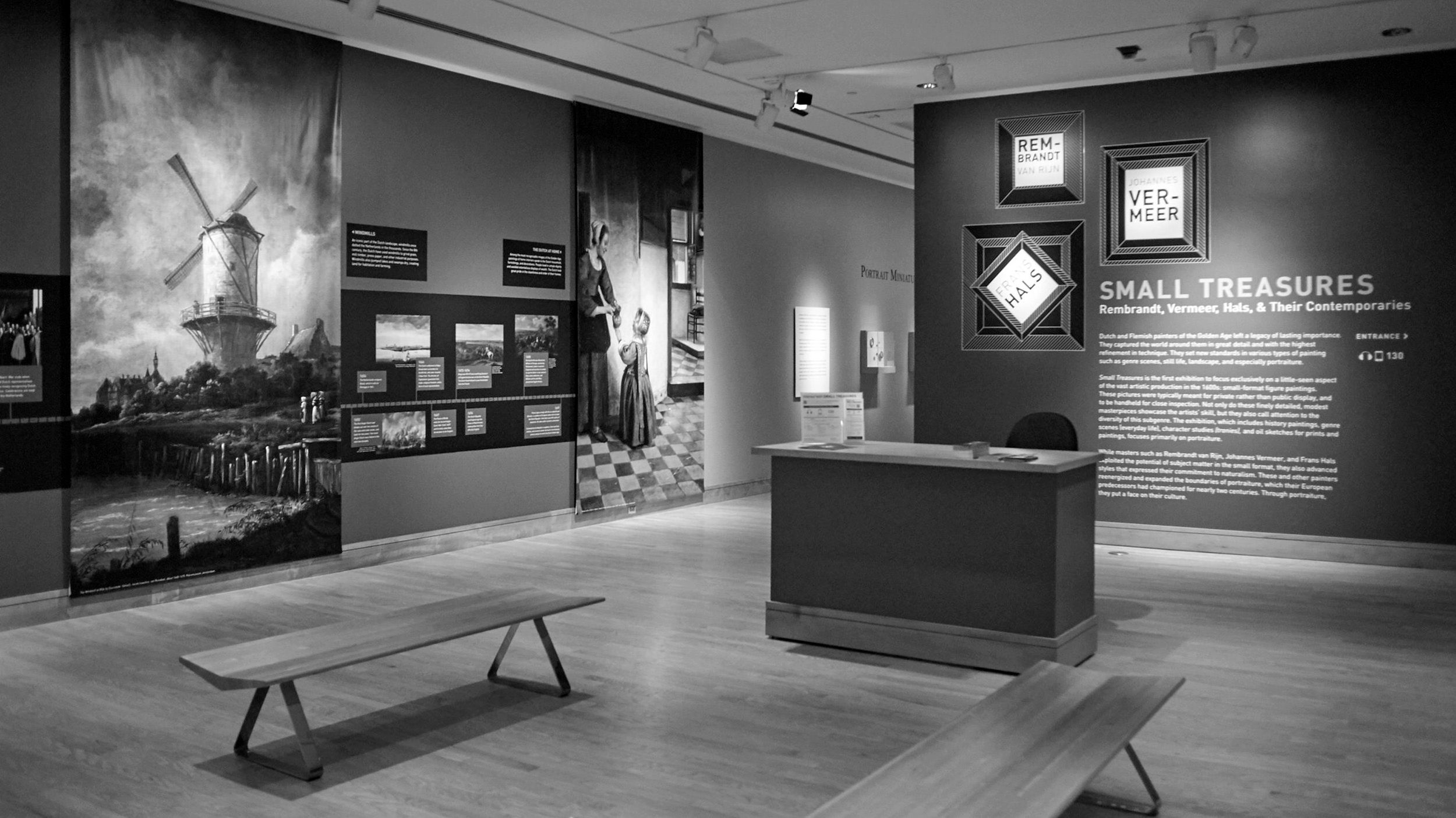 black and white image of an exhibition