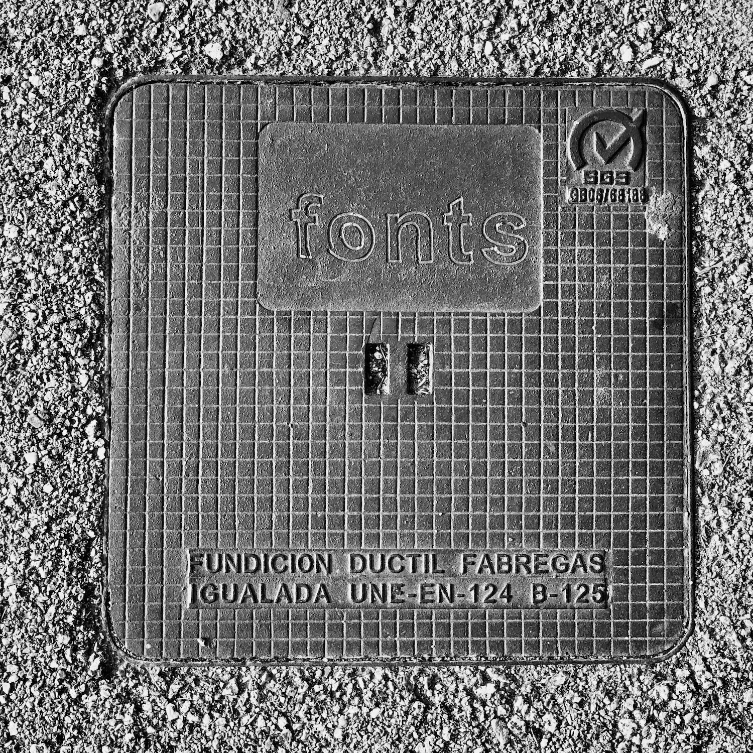 black and white image of a utility cover