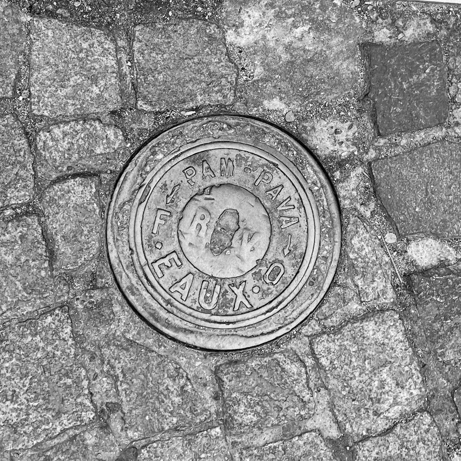 black and white image of a utility cover