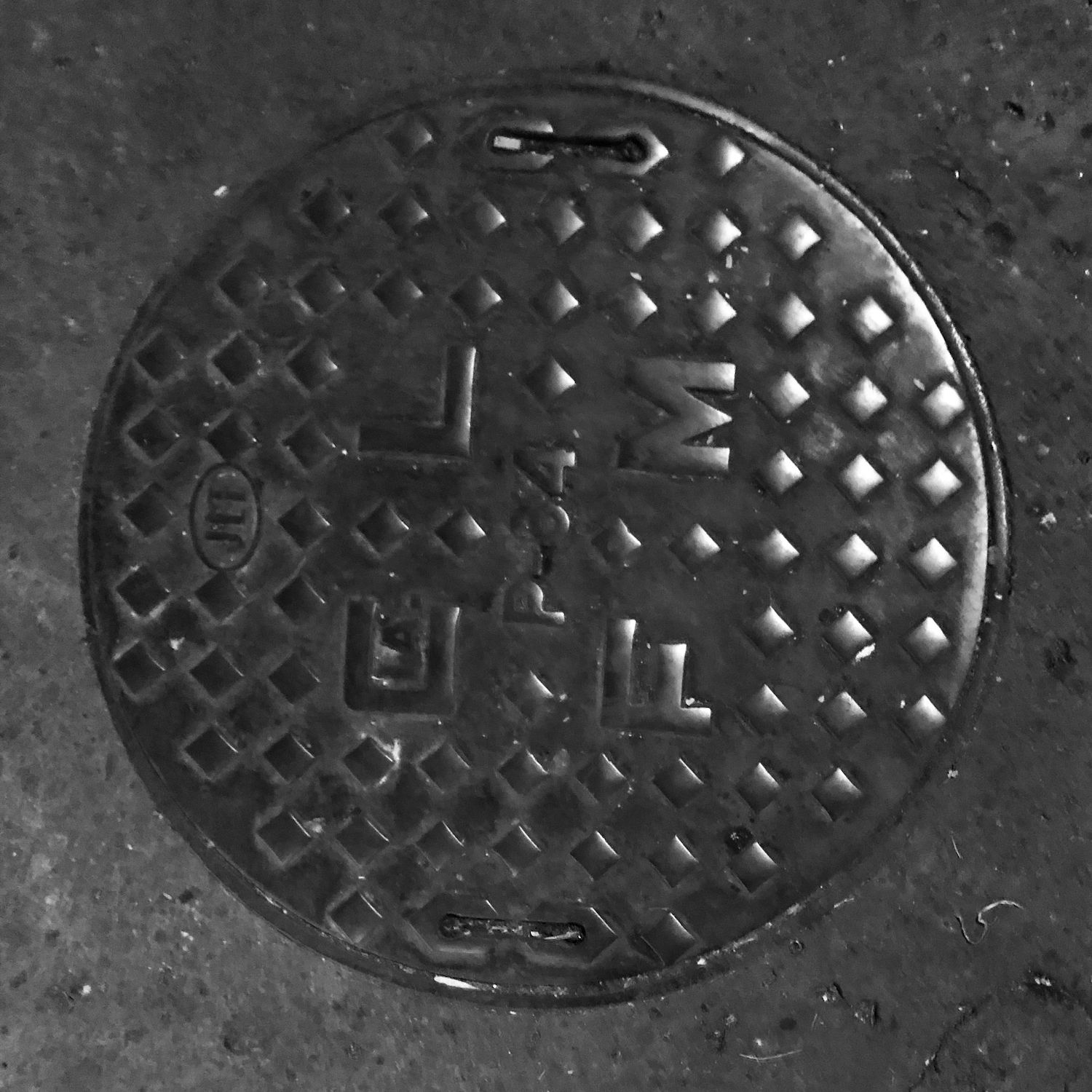 black and white image of a utility cover