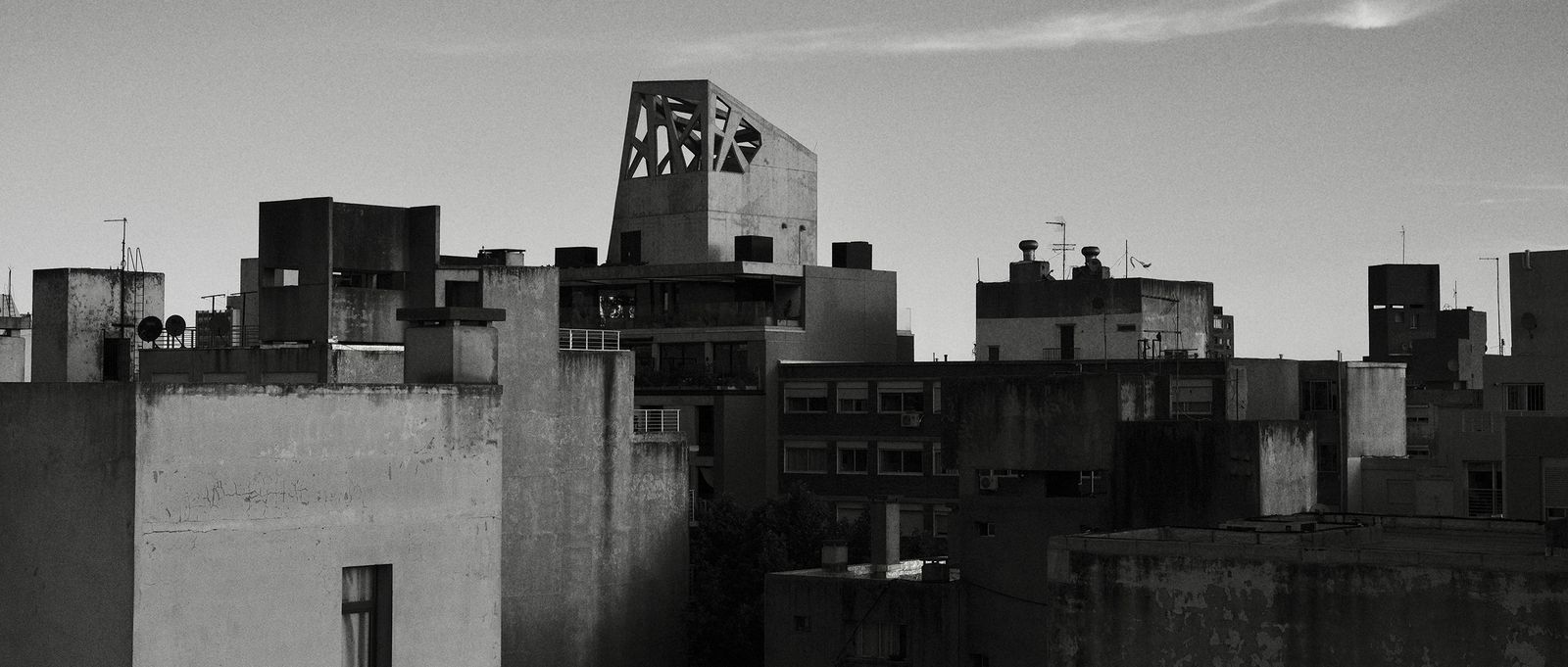 black and white image buildings photographed in montevideo, uruguay