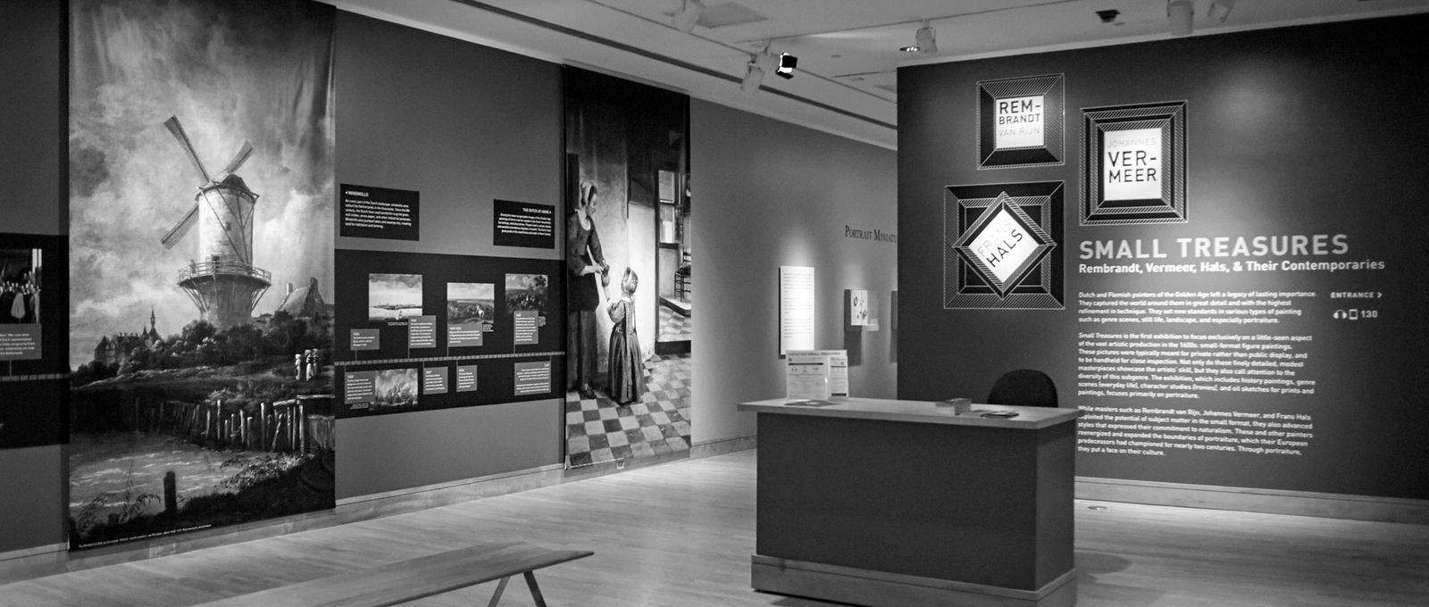 black and white image of an exhibition