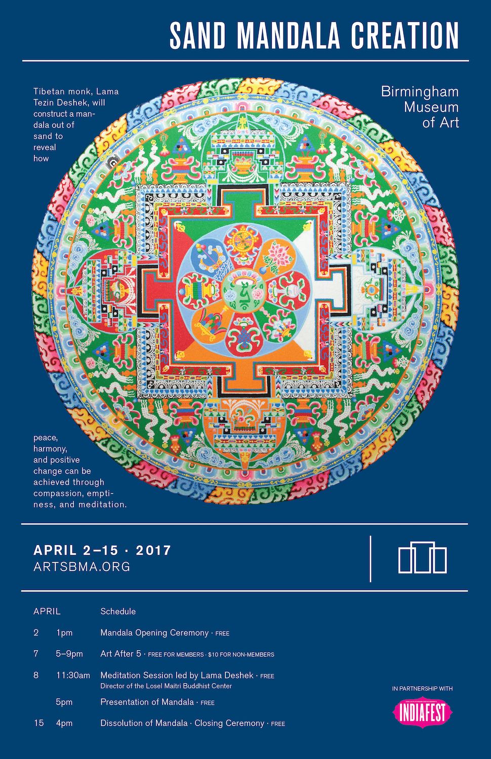 poster for a sand mandala ceremony at an art museum